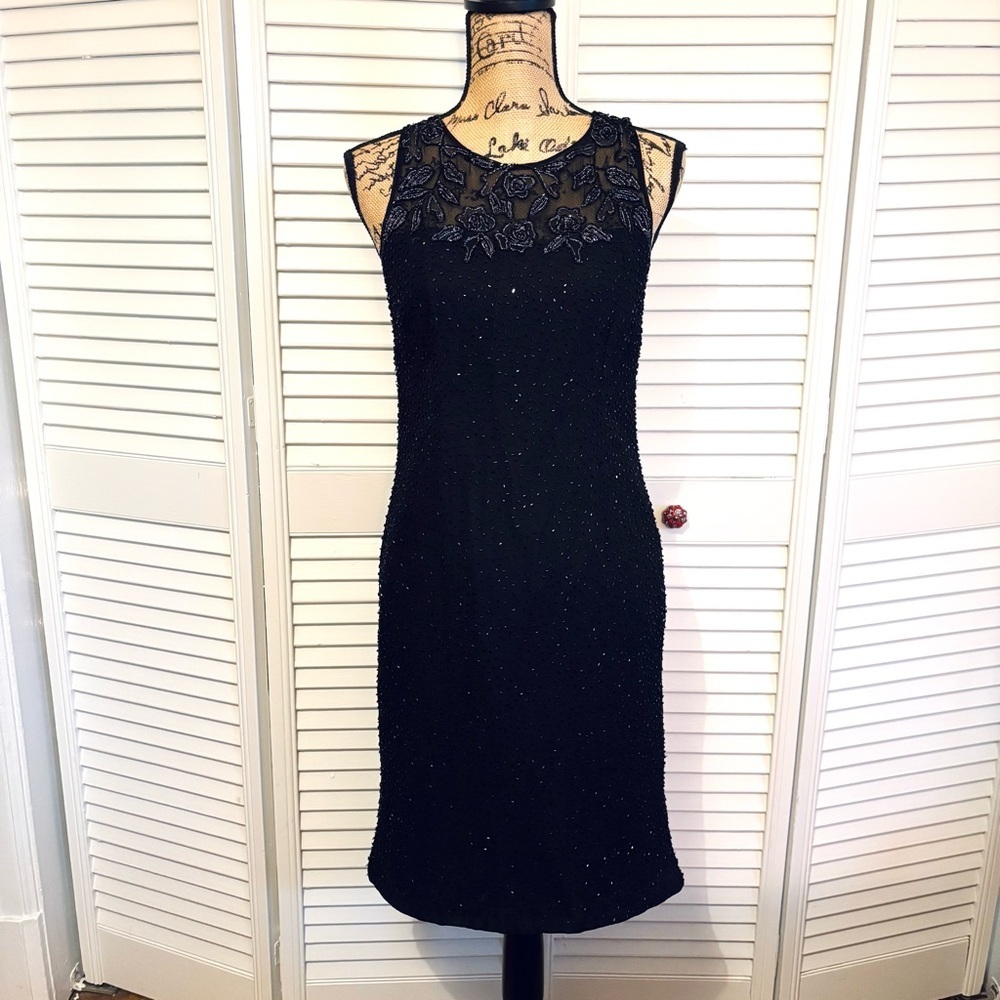 Vintage 1990’s Stenay Black Beaded Sparkly Cocktail Party Dress